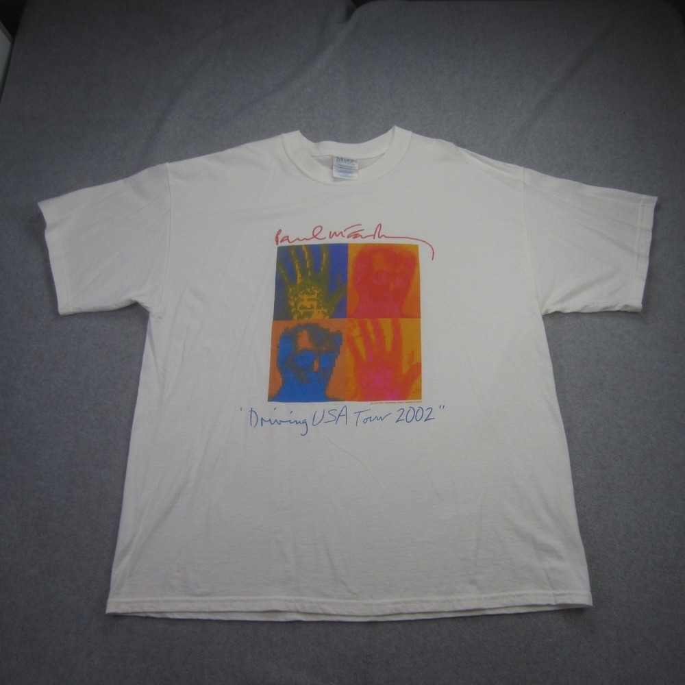 Paul McCartney‎ T Shirt Mens XL White Driving USA Concert Tour 2002 M&O